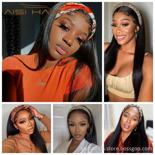 Human Hair Headband Wig For Black Women Long Straight black Wigs Brizilian Raw None Lace High Quality Wholesale Price Human Hair
